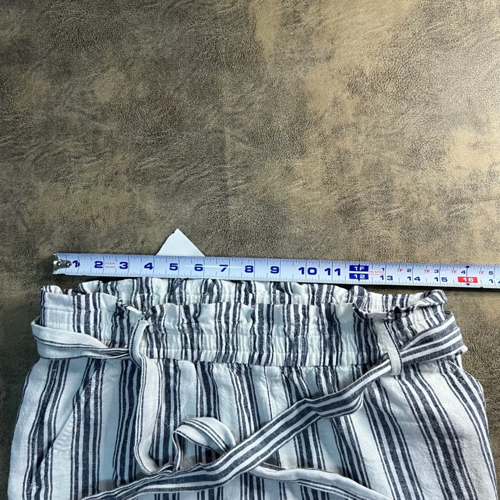 J.Crew Striped‎ Paperbag Shorts Womens S Linen Blend Blue White Elastic Waist